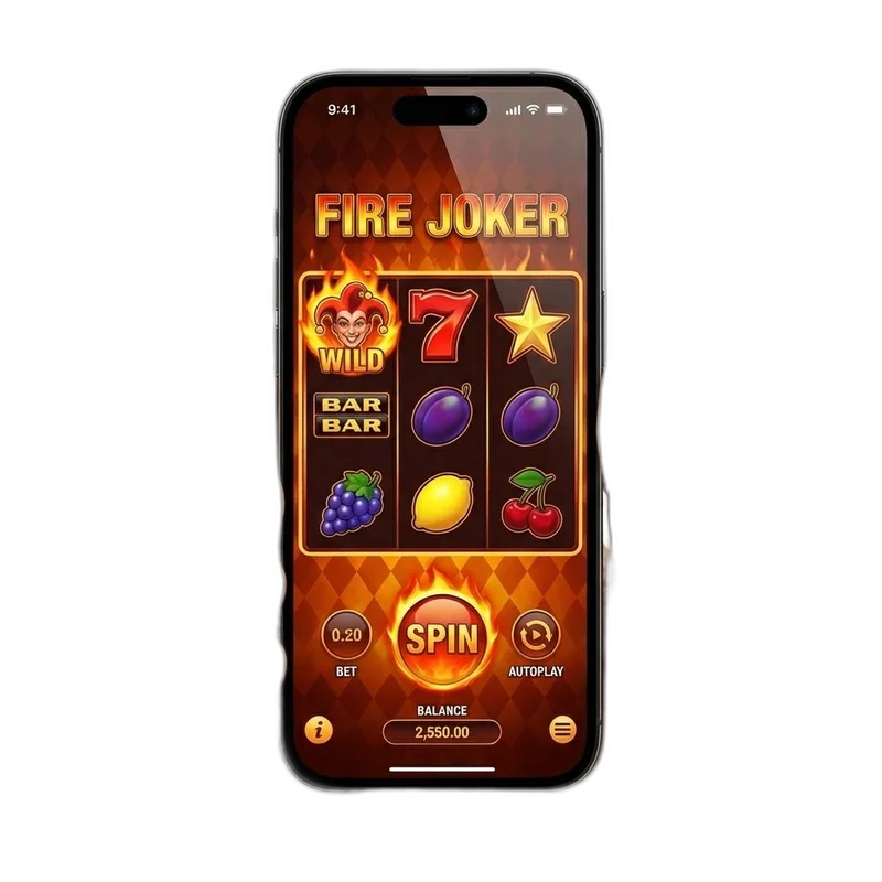 Interfaz móvil vertical de Fire Joker — slot HTML5 ejecutándose en Safari en iPhone