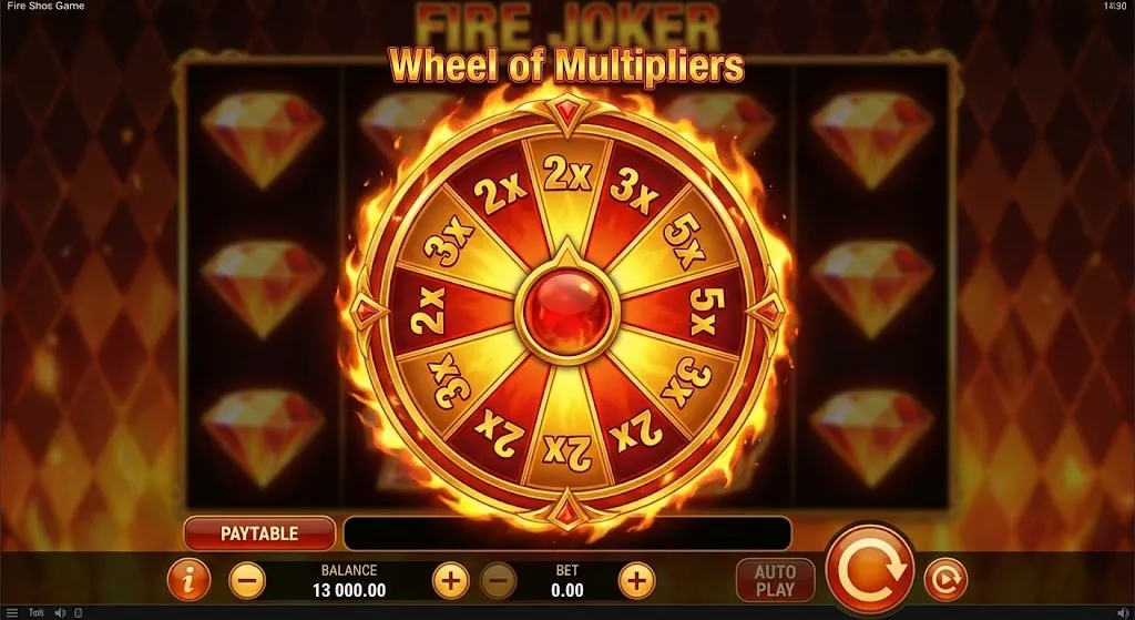 Fire Joker Wheel of Multipliers — aterrizar en el sector 10× completa la ganancia máxima de 800×